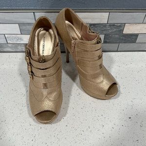 Gold peep toe booties
